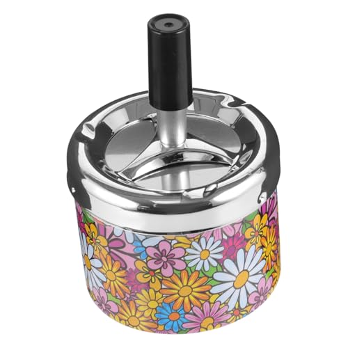 TOBBOMEY Edelstahl Aschenbecher mit Drehdeckel Automatischer Zigarettenlöscher Runder Outdoor Aschenbehälter Rostfrei Bruchsicher Leicht zu Reinigen für Terrasse und Reisen von TOBBOMEY