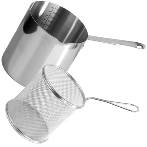 TOBBOMEY Edelstahl Frittiertopf mit Tiefem Frittierkorb und Ergonomischem Griff Kleine Pfanne mit Sieb Praktisches Kochgeschirr für Sicheres Problemloses Frittieren und Vielseitigen von TOBBOMEY