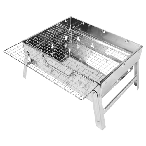 TOBBOMEY Einstellbarer Edelstahl Bbq Grill Klappbar Rostfrei Hitzebeständig Wasserfest Handlich für Outdoor Camping Garten und Heimgebrauch Teilig Vielseitig als Holzkohlegrill und von TOBBOMEY
