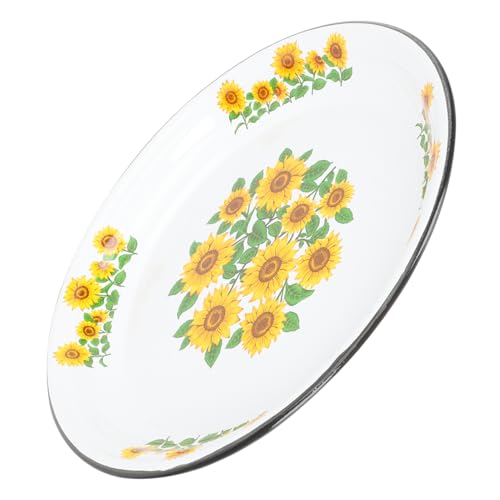 TOBBOMEY Enamel Food Tray Rund Vintage Stil Extra Dickes Emaille Tablett für Zuhause Robust und Leicht zu Reinigen als Servierplatte für Obst Snacks und Backwaren von TOBBOMEY