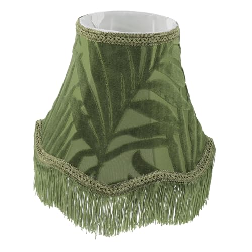 TOBBOMEY Europäischer Macrame Lampenschirm mit Fransen Grüner Stabiles Metallgestell Staubschützender Indoor Abdeckung für Tisch- Nachttisch Schreibtischlampen von TOBBOMEY