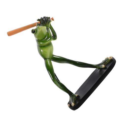 TOBBOMEY Froschfigur Baseballspiel Harz Deko Skulptur Detailreich Langlebig Vielseitig für Innenbereich Wohnzimmer Schreibtisch Bücherregal Geschenkidee von TOBBOMEY