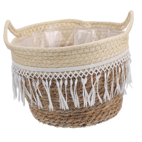 TOBBOMEY Geflochtener Blumentopf Mittelgroß mit Quasten Vielseitiger Indoor Planter für Dekoration und Aufbewahrung Natürlicher Pflanzenkorb für Wohnzimmer und Büro Stilvoller TOBBOMEY Geflochtener Blumentopf Mittelgroß mit Quasten Vielseitiger Indoor Planter für Dekoration und Aufbewahrung Natürlicher Pflanzenkorb für Wohnzimmer und Büro Stilvoller von TOBBOMEY
