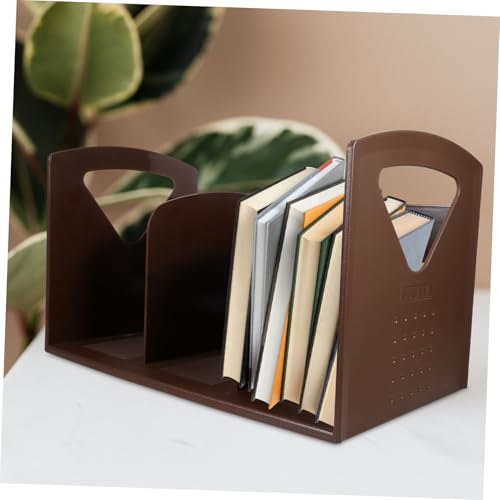 TOBBOMEY Großes Bücherregal Kaffeefarben Tragbares Desktop Regal mit Großer Kapazität Stabiles Aufbewahrungsregal für Schule Büro und Zuhause Einfach zu Verstauen und Transportieren von TOBBOMEY