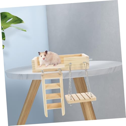 TOBBOMEY Hamster Holzspielzeug Set mit Plattform Leiter und Schaukel Robustes Kleintierzubehör Einfache Installation Fördert Bewegung und Spielspaß für Kleine Hamster und Zwerghamster von TOBBOMEY