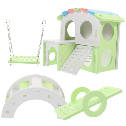 TOBBOMEY Hamster Teilig Bunt mit Leiter Versteckhaus Kletterplattform Meerschweinchen Zubehör Kauspielzeug für Kleine Nager Nest und Rückzugsort von TOBBOMEY
