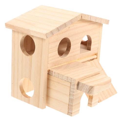 TOBBOMEY Holz Hamsterhaus mit Doppelstock Kleines Nager Versteck Mehrkammeriges Spielhaus für Hamster Rennmäuse und Kleine Haustiere Robustes Kauspielzeug und Schlafplatz von TOBBOMEY
