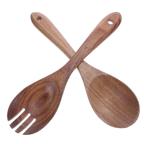 TOBBOMEY Holz Salatbesteck aus Nachhaltigem Holz mit Langem Griff Leichtes Hitzebeständiges Salatservier und Mischset Schonend für Antihaftbeschichtungen für Küche und Party von TOBBOMEY