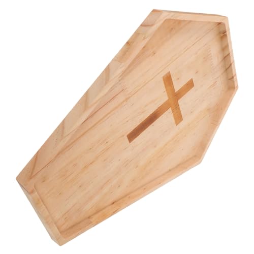 TOBBOMEY Holz Servierplatte Sargform mit Kreuzmotiv Robustes Tablett für Snacks Obst Süßigkeiten Halloween und Thanksgiving Party Kreatives Candy Tray und Charcuterie Board von TOBBOMEY