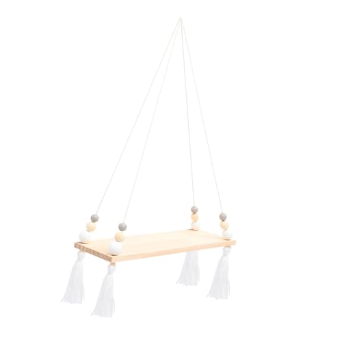 TOBBOMEY Holzbrett Hängeregal mit Quasten Dekoratives Wandregal für Pflanzen Bücher und Aufbewahrung Platzsparendes Schlichtes Design für Wohnzimmer Kinderzimmer und Garten von TOBBOMEY