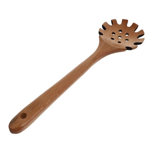 TOBBOMEY Holzlöffel Nudelheber mit Langem Griff Hitzebeständig Hohles Design zur Nudelsiebung Praktischer Nudel Spaghettilöffel aus Buchenholz für Küche und Pasta servieren von TOBBOMEY