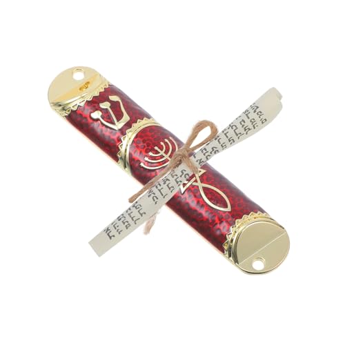 TOBBOMEY Jüdische Metall Mezuzah mit Schriftrolle Retro Türpfosten Dekoration Handgefertigt Religiöses Symbol für Haustür Gold Rot Design Innenbereich Segenszeichen von TOBBOMEY