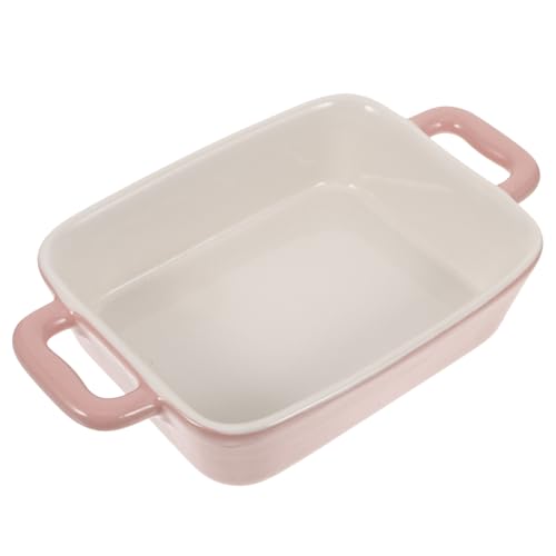 TOBBOMEY Keramische Rechteckige Auflaufform Rosa aus Hochwertiger Töpferware Mikrowellen und Ofenfest Mittlere Stärke Leicht zu Reinigen Gesundes Backgeschirr für Kuchen und Aufläufe von TOBBOMEY