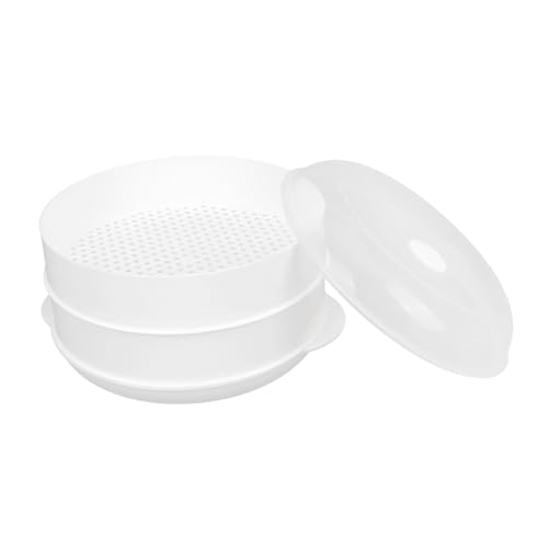 TOBBOMEY Mikrowellen dampfgarer Doppelstöckig mit Abdeckungsentlüftung und Griffen BPA geschützter Küchensteamer für Gemüse Brot Reis und Gedämpfte Speisen Einfache Reinigung von TOBBOMEY