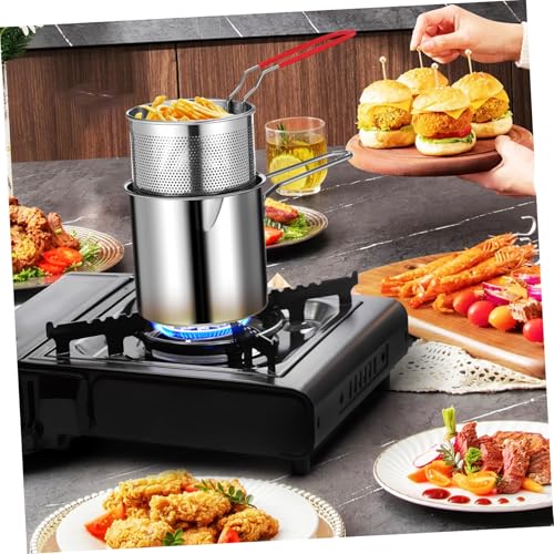 TOBBOMEY Mini Fritteusen Set Frittierkorb Frittiernetz Tank Frittiertopf Mit Korb Frittierkorbtöpfe Frittiertopf Öltopf Mit Filter Edelstahl Bratpfanne Ölheiztopf Bratpfanne Für Eier von TOBBOMEY