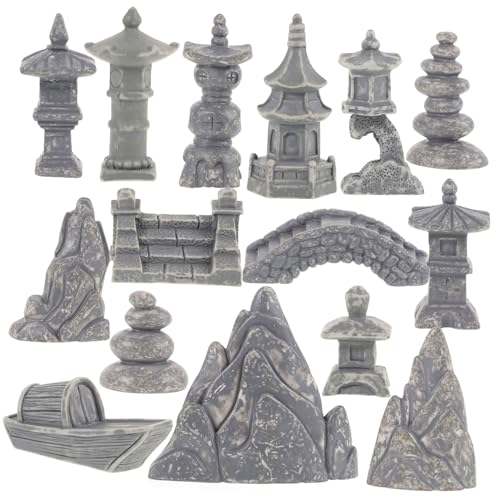 TOBBOMEY Miniatur Pagoden Felsgarten Langlebige Harz Dekofigur Mikrolandschaft Ornament für Zen Raum Schreibtisch Sandtisch und Garten Wetterfest Leichtes Miniatur Haus Zubehör von TOBBOMEY