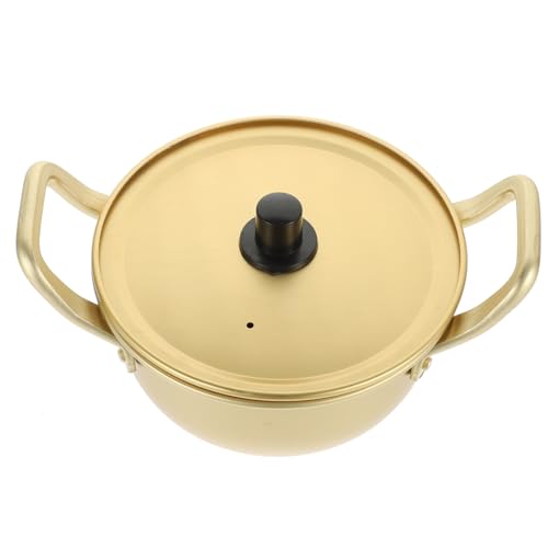 TOBBOMEY Ramen Kochtopf aus Gelbem Aluminium mit Deckel Doppelte Griffe Kleiner Suppentopf Langlebig und Leicht zu Reinigen für Küche und Schnelle Zubereitung von Instant nudeln von TOBBOMEY