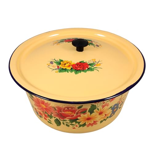 TOBBOMEY Retro Emaille Waschbecken mit Deckel Vintage Spülbecken für Haushalt Multifunktional Leicht zu Reinigen Stabile Emaille mit Nostalgischem Muster für Küchennutzung und Aufbewahrung TOBBOMEY Retro Emaille Waschbecken mit Deckel Vintage Spülbecken für Haushalt Multifunktional Leicht zu Reinigen Stabile Emaille mit Nostalgischem Muster für Küchennutzung und Aufbewahrung von TOBBOMEY