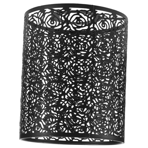 TOBBOMEY Runder zylindrischer Lampenschirm aus Metall mit hohlem Blumenmuster dekorative Pendelleuchte für Bar Küche Flur und Wohnraum Vintage Stil in mattschwarzer Optik von TOBBOMEY