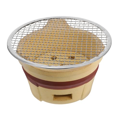 TOBBOMEY Tragbarer Tontopf Holzkohlegrill mit Rostfreiem Edelstahlrost Vielseitiger Outdoor Grill und Kochofen für Camping Picknick und Barbecue Robust und Hitzebeständig Altmodischer von TOBBOMEY