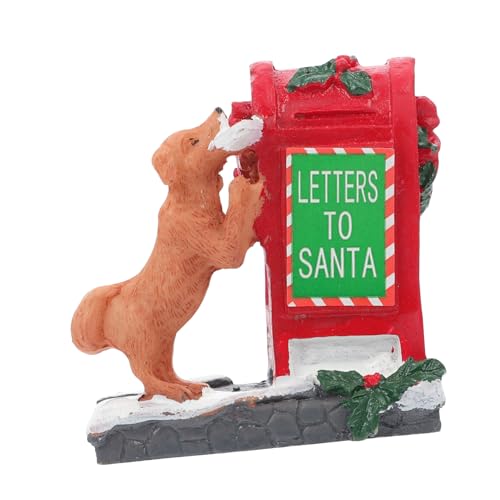TOBBOMEY Weihnachtliche Tischdeko Briefkasten Figur mit Rotem Welpen Schneemotiv Festliche Weihnachtsornamente für Dessert und Schaufenstertische von TOBBOMEY