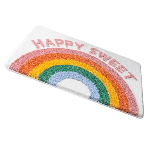 TOBBOMEY rutschfeste Wasserabsorbierende Regenbogen badematte aus Weichem Flockteppich Rutschfester Badezimmerteppich für Bad Küche Eingang für Familie mit Kindern und Senioren von TOBBOMEY