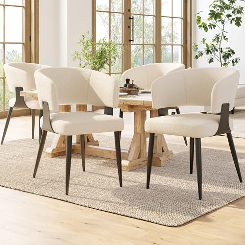 Polsterstuhl Esszimmerstühle 4er Set, Esszimmerstuhl Schminkstuhl mit Komfort Geschwungene Rückenlehne, für Esszimmer, Ankleidezimmer, Wohnzimmer, Balkon, Lammfellstoff, 59x46.5x81.5cm (Beige) von TOBIDOEN