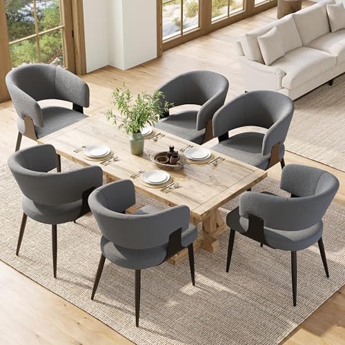 Polsterstuhl Esszimmerstühle 6er Set, Esszimmerstuhl Schminkstuhl mit Komfort Geschwungene Rückenlehne, für Esszimmer, Ankleidezimmer, Wohnzimmer, Balkon, Lammfellstoff, 59x46.5x81.5cm (Grau) von TOBIDOEN