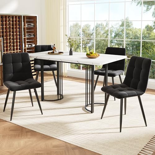 TOBIDOEN Esstisch 140×80 und 4 Esszimmerstühle aus Samt, Modernes Essgruppe für 4 Personen, Funktionales Design mit Ausziehbarem Tisch, Gestell aus Metall (Stühlen 4er Set Schwarz) von TOBIDOEN