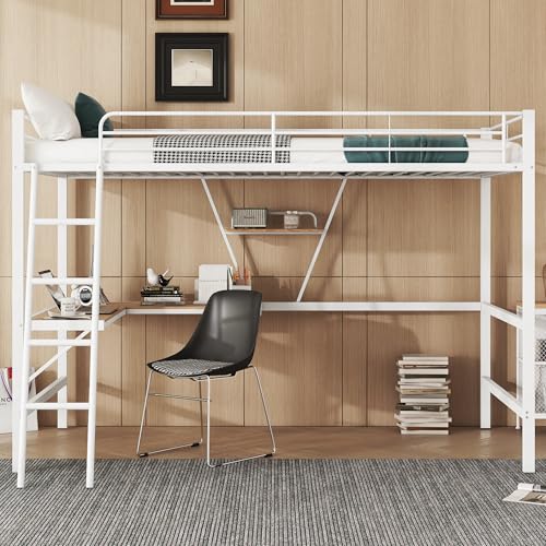 TOBIDOEN Hochbett 90x200 cm, Metallbettgestell mit Sicherheitsgeländer und Leiter, Inklusive L-förmigem Schreibtisch+Regal, Stahlgestell mit MDF-Verstärkung, Geeignet für Kinder/Jugendliche, Weiß TOBIDOEN Hochbett 90x200 cm, Metallbettgestell mit Sicherheitsgeländer und Leiter, Inklusive L-förmigem Schreibtisch+Regal, Stahlgestell mit MDF-Verstärkung, Geeignet für Kinder/Jugendliche, Weiß von TOBIDOEN