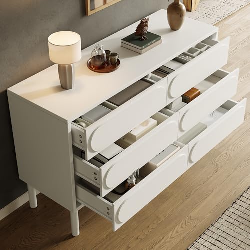 TOBIDOEN Kommode Weiß mit Schubladen 120 x 40 x 75 cm, Sideboard Flur, Einfach und Modern Komodenschrank Küchenschrank mit 6 Geräumige Schubladen, Dreidimensionales Schranktür, Verstellbare Füße TOBIDOEN Kommode Weiß mit Schubladen 120 x 40 x 75 cm, Sideboard Flur, Einfach und Modern Komodenschrank Küchenschrank mit 6 Geräumige Schubladen, Dreidimensionales Schranktür, Verstellbare Füße von TOBIDOEN