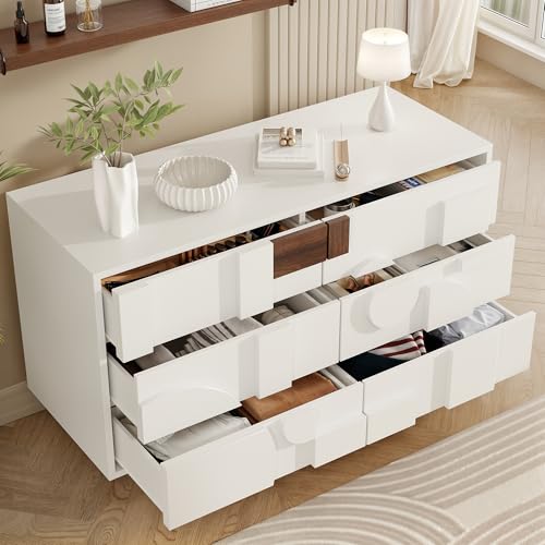 TOBIDOEN Kommode Weiß mit Schubladen mit Push-to-Pop-Funktion, Sideboard mit geometrisch gestalteten Türen, Komodenschrank für Schlafzimmer/Esszimmer/Wohnzimmer, Massivholz Beine, 120 * 40 * 75cm TOBIDOEN Kommode Weiß mit Schubladen mit Push-to-Pop-Funktion, Sideboard mit geometrisch gestalteten Türen, Komodenschrank für Schlafzimmer/Esszimmer/Wohnzimmer, Massivholz Beine, 120 * 40 * 75cm von TOBIDOEN