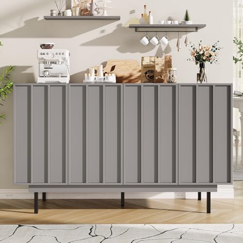 TOBIDOEN Minimalistisches Sideboard Esszimmerschrank Küchenschrank 140×38.5×82.5cm, Aufbewahrungsschrank mit 4 Schranktüren, verstellbaren Fächern und geräumigen Arbeitsflächen (Grau) von TOBIDOEN