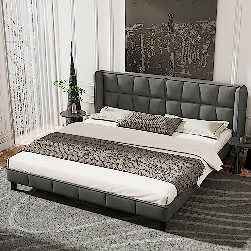 TOBIDOEN Polsterbett 180x200 mit Lattenrost und gepolsterte Kopfteil, klassisches Doppelbett für Erwachsene und Jugendliche, stabile Holzlattenunterstützung, Samt, Grau von TOBIDOEN