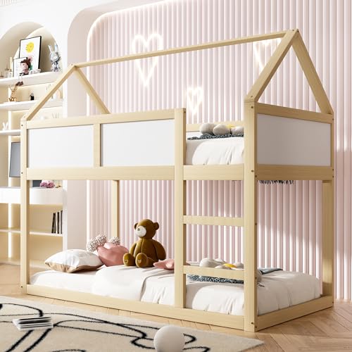 TOBIDOEN niedriges Hochbett Etagenbett 90x200 mit Leiter, Hausbett Kinderbett, Einzelbett Massivholzrahmen, Obere Bett mit Lattenrost, untere Bett ohne Lattenrost, Holzfarbe TOBIDOEN niedriges Hochbett Etagenbett 90x200 mit Leiter, Hausbett Kinderbett, Einzelbett Massivholzrahmen, Obere Bett mit Lattenrost, untere Bett ohne Lattenrost, Holzfarbe von TOBIDOEN