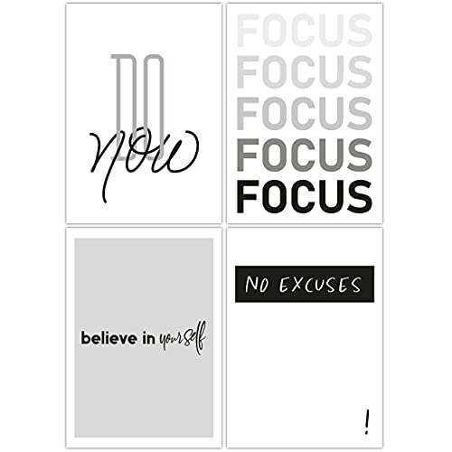 TOBJA® Hochwertiges Poster Set Motivation - Exclusive Premium Bilder mit Sprüchen | 4X DIN A4 Kunstdruck Bilderwand ohne Rahmen | Moderne Wandbilder Dekoration in schwarz weiß (Inspiration) von TOBJA