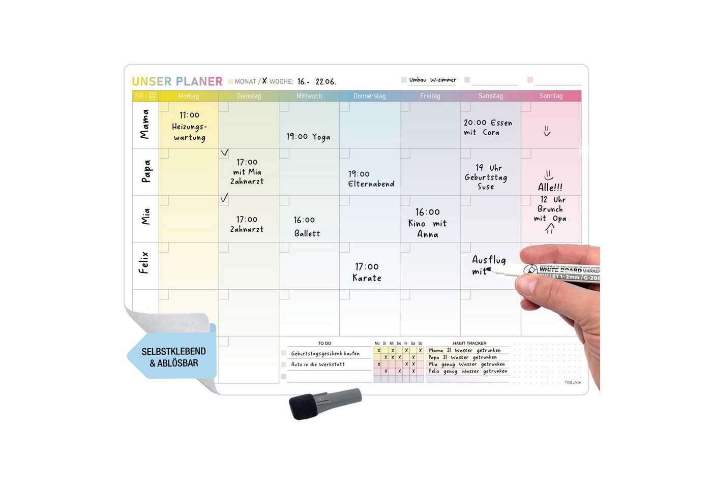 TOBJA Wandtafel Monatsplaner A3 selbsthaftender abwischbar inkl. Stift, Wochenplaner Whiteboard Planer TOBJA Wandtafel Monatsplaner A3 selbsthaftender abwischbar inkl. Stift, Wochenplaner Whiteboard Planer von TOBJA
