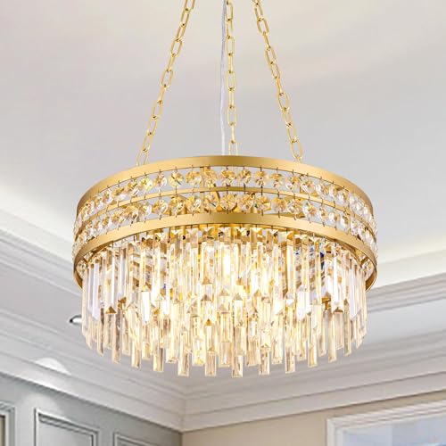 TOCHIC Kristall Kronleuchter Pendelleuchte Gold Ø55cm - Moderne 6-Licht Hängeleuchte mit Kristallen, ideal für Esszimmer, Küche oder Treppenhaus von TOCHIC