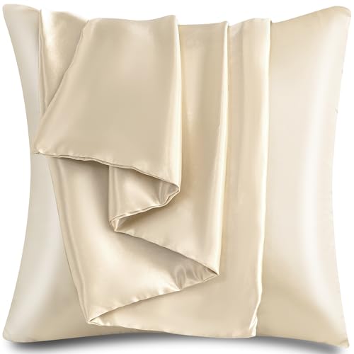 TOCOMOA Satin Kissenbezug 80x80 2er Set - Silk Pillowcase für Haare und Haut, Ähnlich wie Seide, Satin Kissenbezüge Kopfkissenbezug mit Reißverschluss, Beige von TOCOMOA