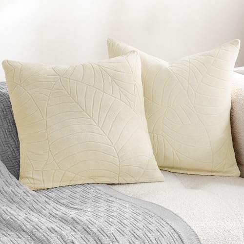 TOCOMOA 2er Set Samt Kissenbezug 50x50 cm Sofakissen Dekokissen Kissenbezüge, Beige Dekorative Kissenhülle Zierkissen Blattmuster, Couchkissen für Sofa Wohnzimmer TOCOMOA 2er Set Samt Kissenbezug 50x50 cm Sofakissen Dekokissen Kissenbezüge, Beige Dekorative Kissenhülle Zierkissen Blattmuster, Couchkissen für Sofa Wohnzimmer von TOCOMOA
