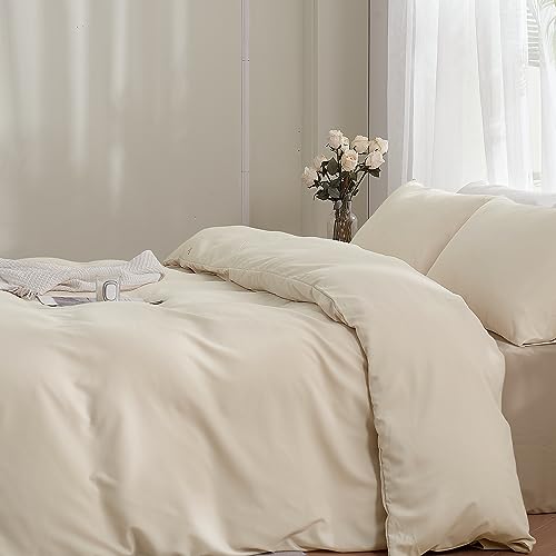 TOCOMOA Bettwäsche 135x200 2teilig Beige, Bettwäsche-Sets Weich und Bügelfrei Mikrofaser, 1 Bettbezug und 1 Kissenbezug 80x80 cm mit Reißverschluss von TOCOMOA