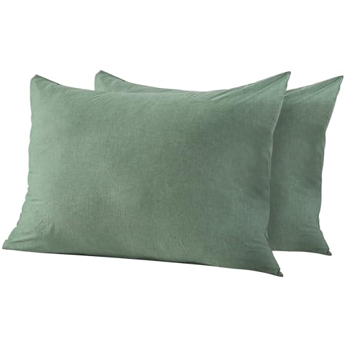 TOCOMOA Kissenbezüge aus Baumwolle, Kissenbezug 50 x 80 cm mit Reißverschluss (2er-Set), Kissenbezüge für Doppelbett, atmungsaktive Baumwolle, 100 % gewaschene Baumwolle, grün von TOCOMOA