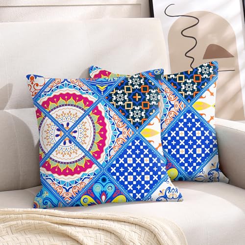TOCOMOA Kissenbezug 40x40 2er Set - Bunt Kissenbezüge Paisley Muster, Kopfkissenbezug 40x40 cm mit Reißverschluss, Oeko-TEX Zertifiziert, Weich und Hypoallergen Kissenhülle Blau von TOCOMOA