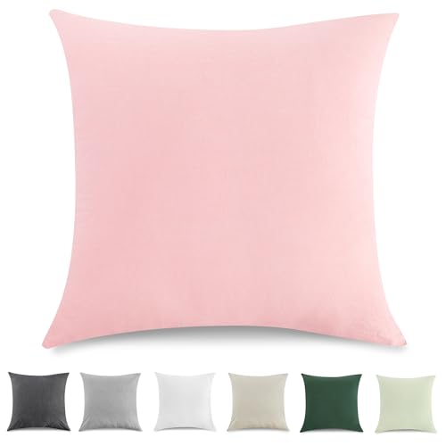 TOCOMOA Kissenbezug 40x40 cm 2er Set - 100% Gewaschene Baumwolle Kissenbezüge Oeko-TEX Zertifiziert, Leinenoptik und Atmungsaktiv Kissenhülle, Rosa Kopfkissenbezug mit Reißverschluss von TOCOMOA