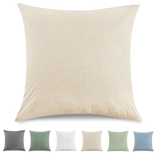 TOCOMOA Kissenbezug 40x40 cm 2er Set - 100% Gewaschene Baumwolle Kissenbezüge Oeko-TEX Zertifiziert, Leinenoptik und Atmungsaktiv Kissenhülle, Sand Kopfkissenbezug mit Reißverschluss von TOCOMOA