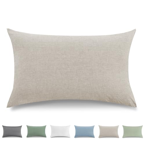 TOCOMOA Kissenbezug 40x70 cm 2er Set - 100% Gewaschene Baumwolle Kissenbezüge Oeko-TEX Zertifiziert, Leinenoptik und Atmungsaktiv Kissenhülle, Dunkel Beige Kopfkissenbezug mit Reißverschluss von TOCOMOA