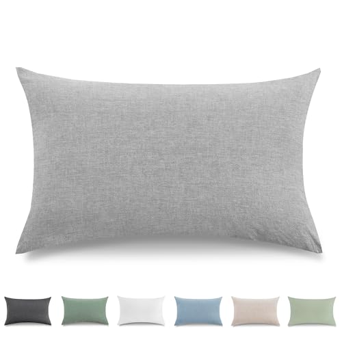 TOCOMOA Kissenbezug 40x70 cm 2er Set - 100% Gewaschene Baumwolle Kissenbezüge Oeko-TEX Zertifiziert, Leinenoptik und Atmungsaktiv Kissenhülle, Hellgrau Kopfkissenbezug mit Reißverschluss von TOCOMOA