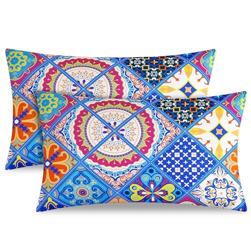 TOCOMOA Kissenbezug 40x80 2er Set - Bunt Kissenbezüge Paisley Muster, Kopfkissenbezug 40x80 cm mit Reißverschluss, Weich und Hypoallergen Kissenhülle Blau von TOCOMOA