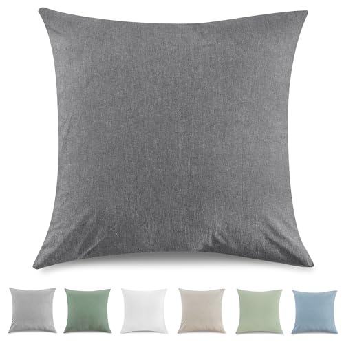 TOCOMOA Kissenbezug 45x45 cm 2er Set - 100% Gewaschene Baumwolle Kissenbezüge Oeko-TEX Zertifiziert, Leinenoptik und Atmungsaktiv Kissenhülle, Dunkelgrau Kopfkissenbezug mit Reißverschluss von TOCOMOA