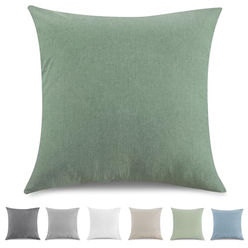 TOCOMOA Kissenbezug 50x50 cm 2er Set - 100% Gewaschene Baumwolle Kissenbezüge Oeko-TEX Zertifiziert, Leinenoptik und Atmungsaktiv Kissenhülle, Grün Kopfkissenbezug mit Reißverschluss von TOCOMOA